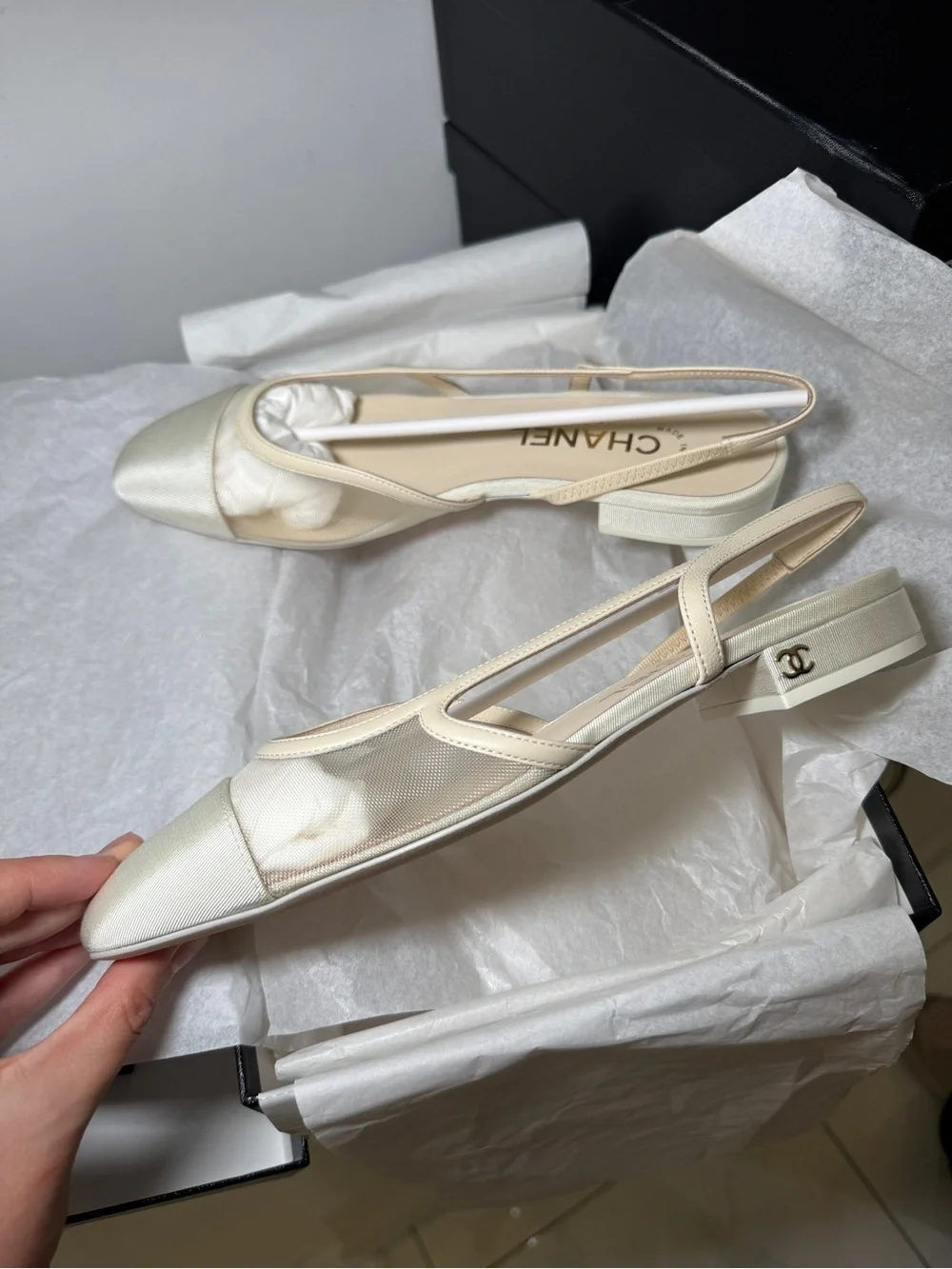 Chanel Ivory Mesh Slingbacks | Size 36
